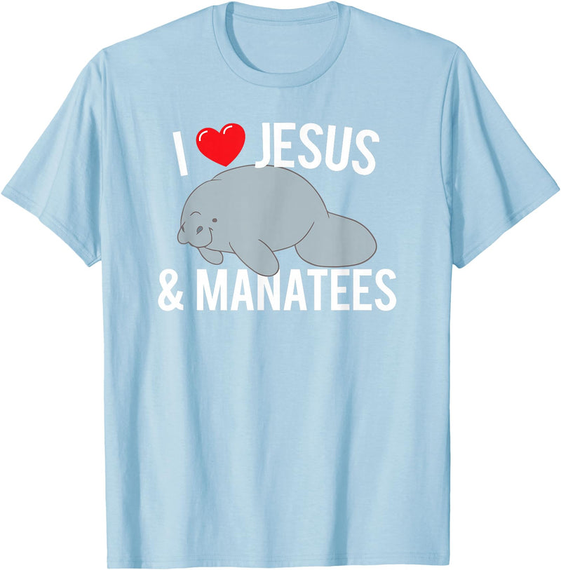 Sea Cows Tees I Love Jesus and Manatees, Cute Christian Manatee T Shirt T-Shirt - Baby Blue