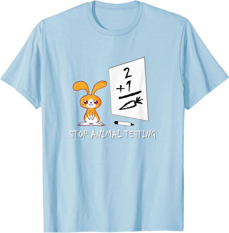 Cute Rabbit Bunny Stop Animal Testing Funny Kawaii T-Shirt in Baby Blue