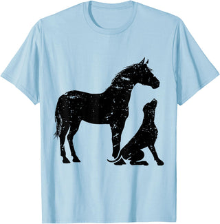 Horse And Dog Companions Forever Horse and Dog Silhouette Love Harmony T-Shirt - Baby Blue