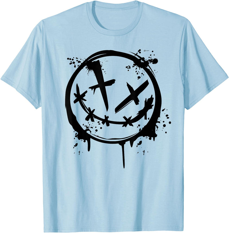 JL Design Media Evil Smile Face Splatter Silhouette Party T-Shirt - Baby Blue