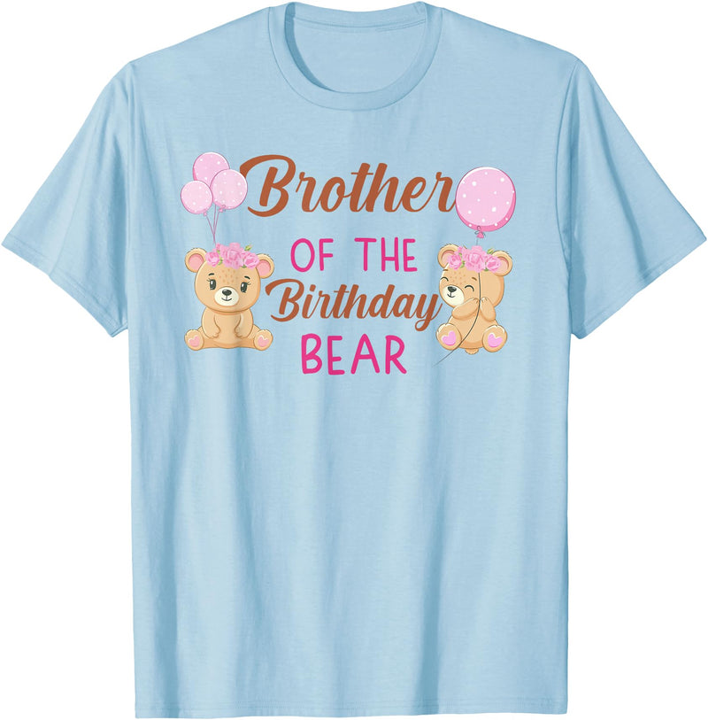 Family Birthday Bear Gifts Brother of The Birthday Girl Bear 1st Birthday Party Girl T-Shirt - Baby Blue