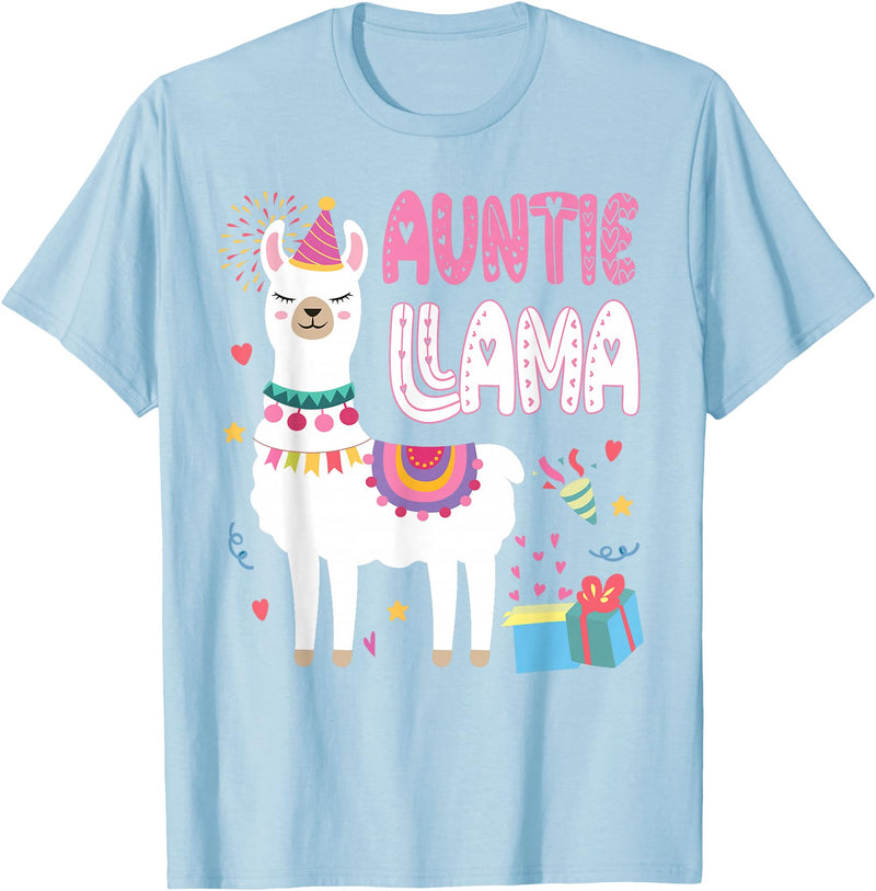 Family Matching Llama Birthday Party Supplies Auntie Llama Aunt Of The Birthday Llama Birthday T-Shirt - Baby Blue