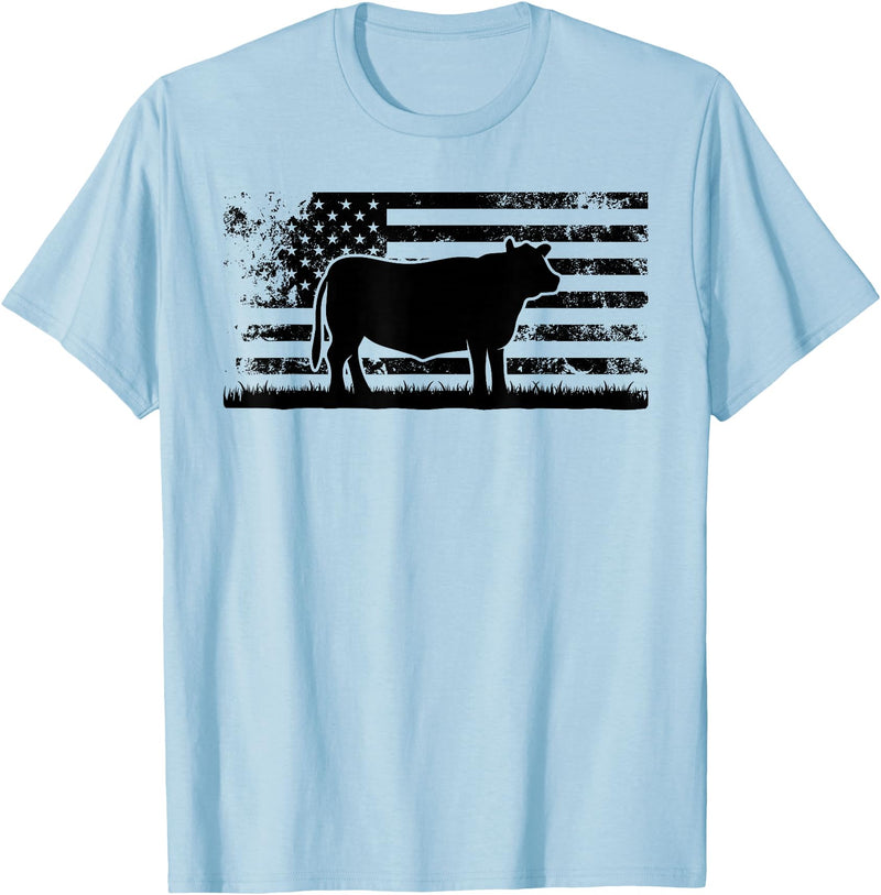 Funny Red Angus Rancher Gift for Cattle Lover USA American Flag - America Cow Red Angus Rancher T-Shirt - Baby Blue