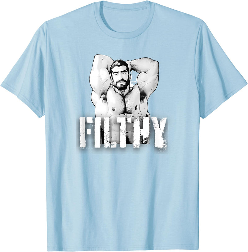 Muscular Daddy Bear Art By Big Daddy Bear Mens Filthy Gay Bear Muscle Daddy Bear LGBT Gay Pride 2024 T-Shirt - Baby Blue