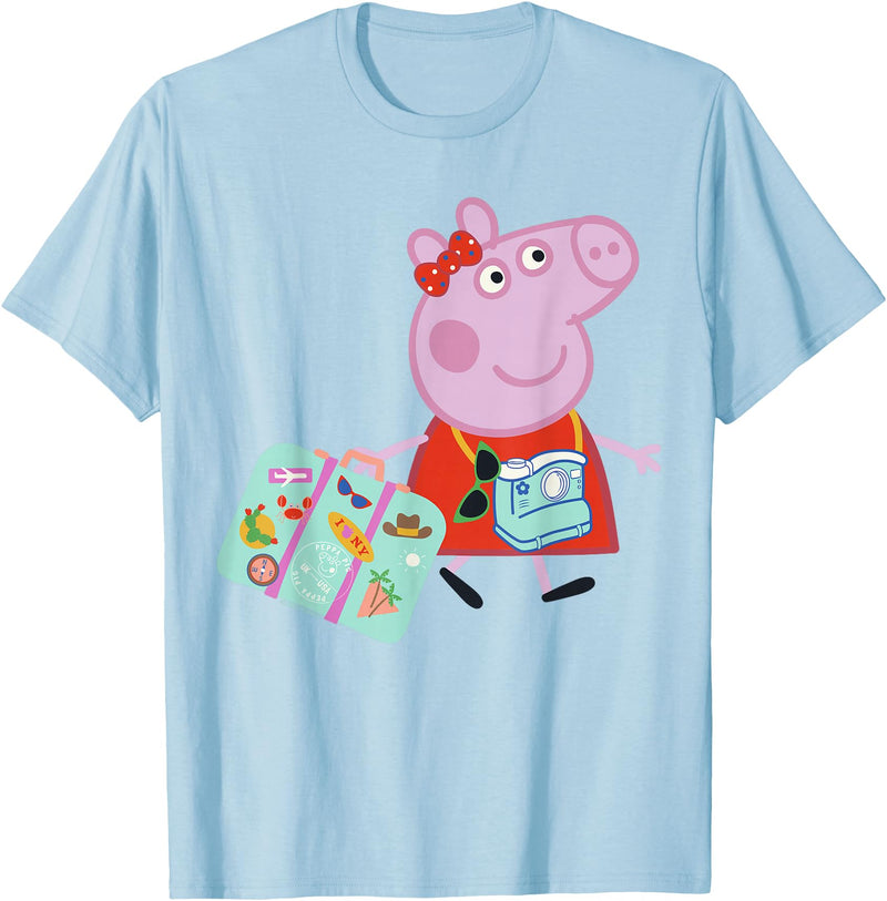 Peppa Pig Ready to Travel UK to USA Suitcase Camara Glasses T-Shirt - Baby Blue