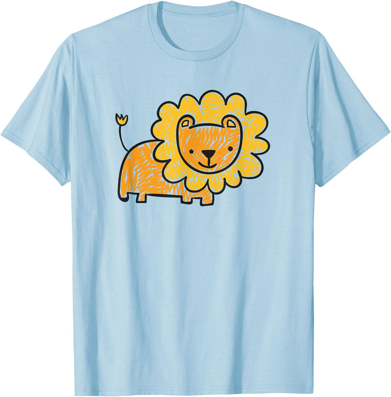 Animal Collection. Cute Lion Shirt Funny Kids Animal Drawing T-Shirt - Baby Blue