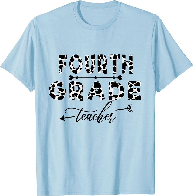 Funny Back To School Teacher Women 2021-22 Apparel Cow Print Skin Pattern 4th Grade Teacher 1st Day Of School T-Shirt - Baby