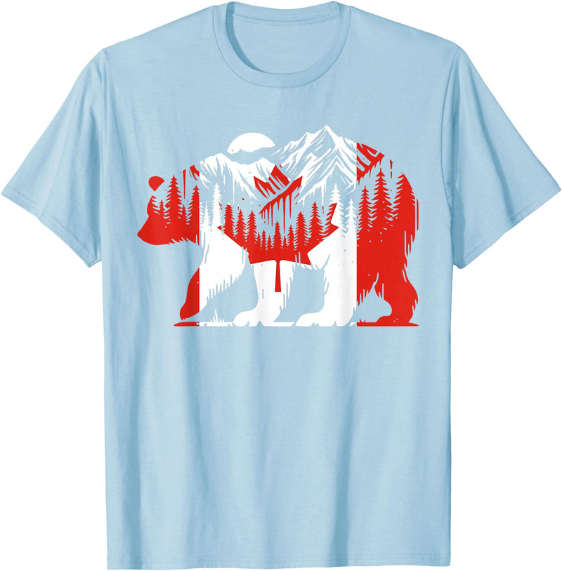 Polar Bear Canadian Flag Canada Day Maple Leaf Polar Bear Animal Canadian Flag Maple Leaf Nature Canada Day T-Shirt - Baby Blue
