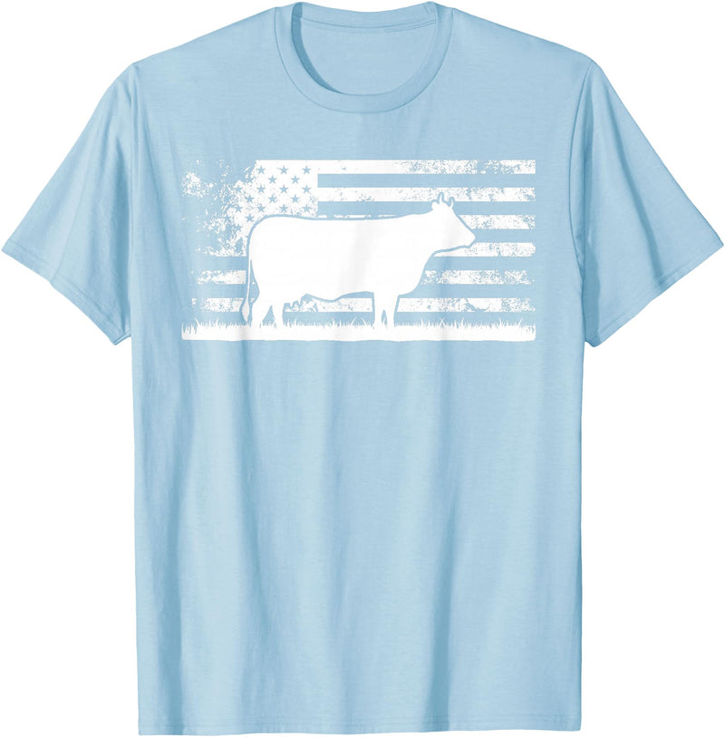 Funny Charolais Rancher Gift for Cattle Lover American Flag - American Cow Charolais Rancher T-Shirt - Baby Blue