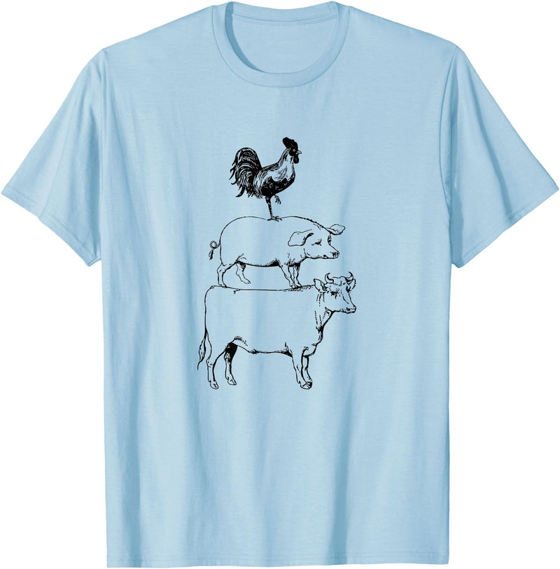 Tee Farm Stacked Farm Animals Cow Pig Rooster Meat Lover Farm Lover T-Shirt - Baby Blue