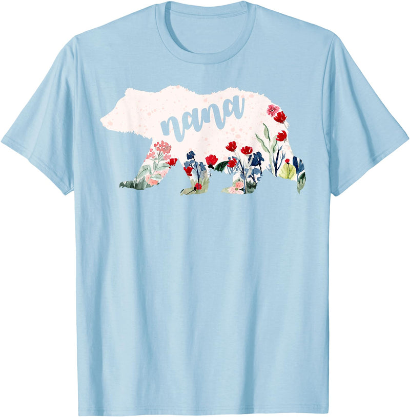 Nana Shirts By No1 Tees Nana Bear Shirt - Nana Bear Water Color Flower Grandma T-Shirt - Baby Blue