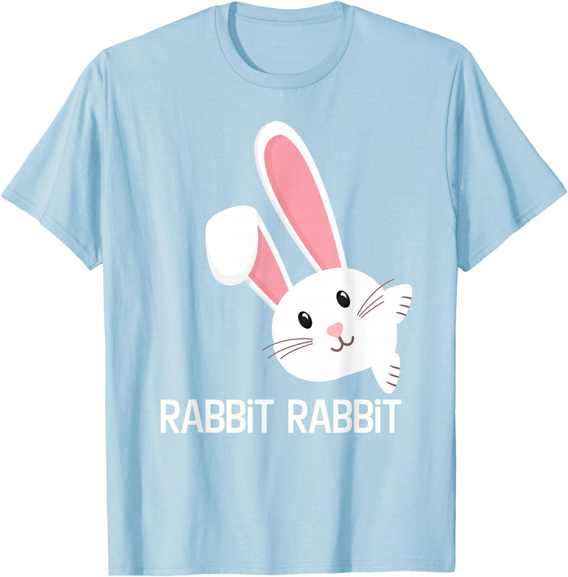 Rabbit First Day of the Month Good Luck Phrase T-Shirt in Baby Blue