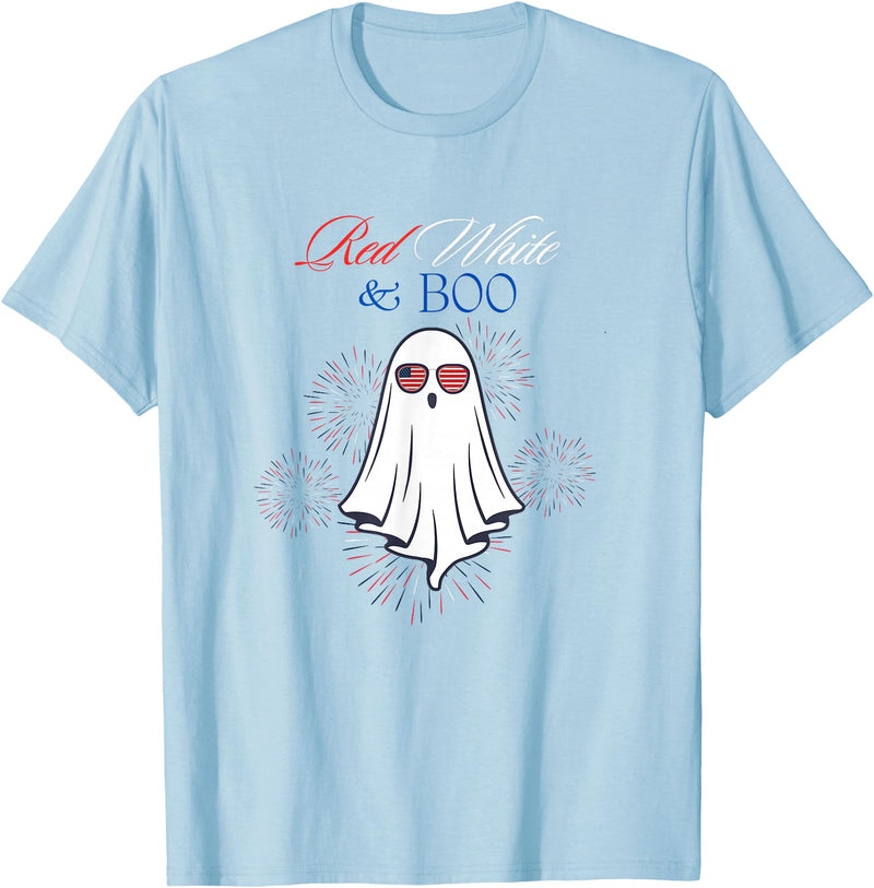 Red White Boo Red White And Boo Ghost 4th Of July Independence Day Top T-Shirt - Baby Blue