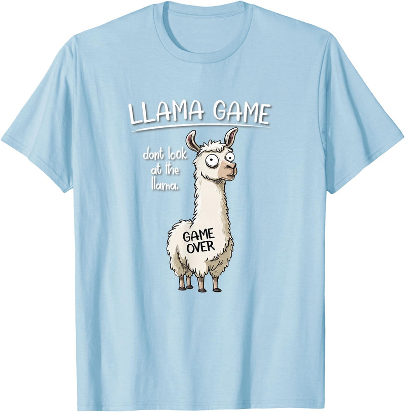 Cute Cartoon Llama Mama Gifts T Shirts & Hoodies Funny Mens Womens Kids Llama Game Don't Look At The Llama T-Shirt - Baby Blue