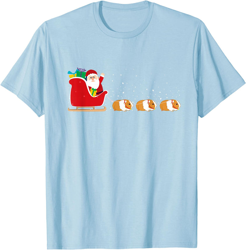 Funny Christmas Sleigh Animal Gifts Guinea Pig Santa Christmas Sleigh - Funny Guinea Pig Xmas T-Shirt - Baby Blue