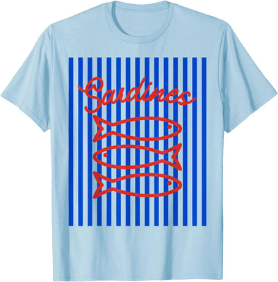 Fisherman aesthetic white blue stripes with sardine fish T-Shirt