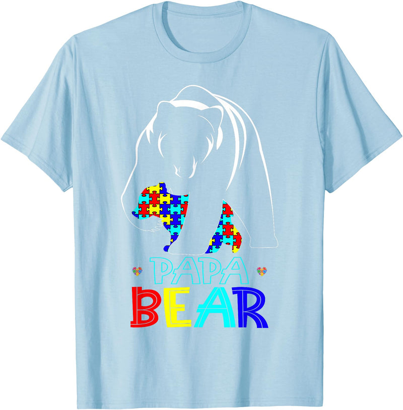 Papa Bear Autism Awareness Month Gifts Autism Dad Papa Bear Autism Awareness Gifts for Autism Dad Support T-Shirt - Baby Blue