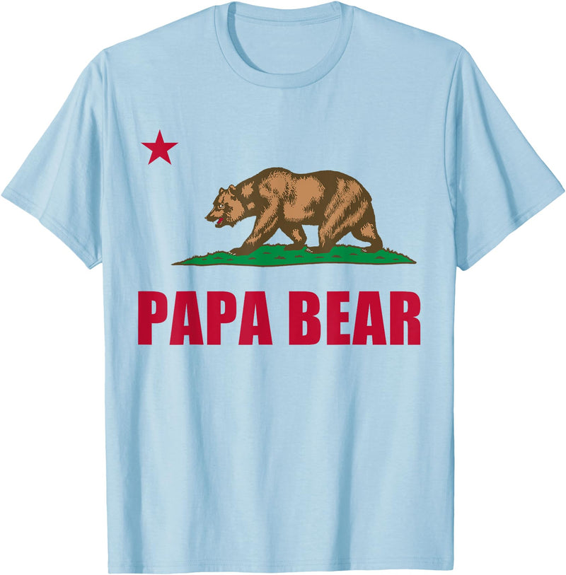 Tee Styley California Republic Papa Bear Dad Fathers Day Gift T-Shirt - Baby Blue