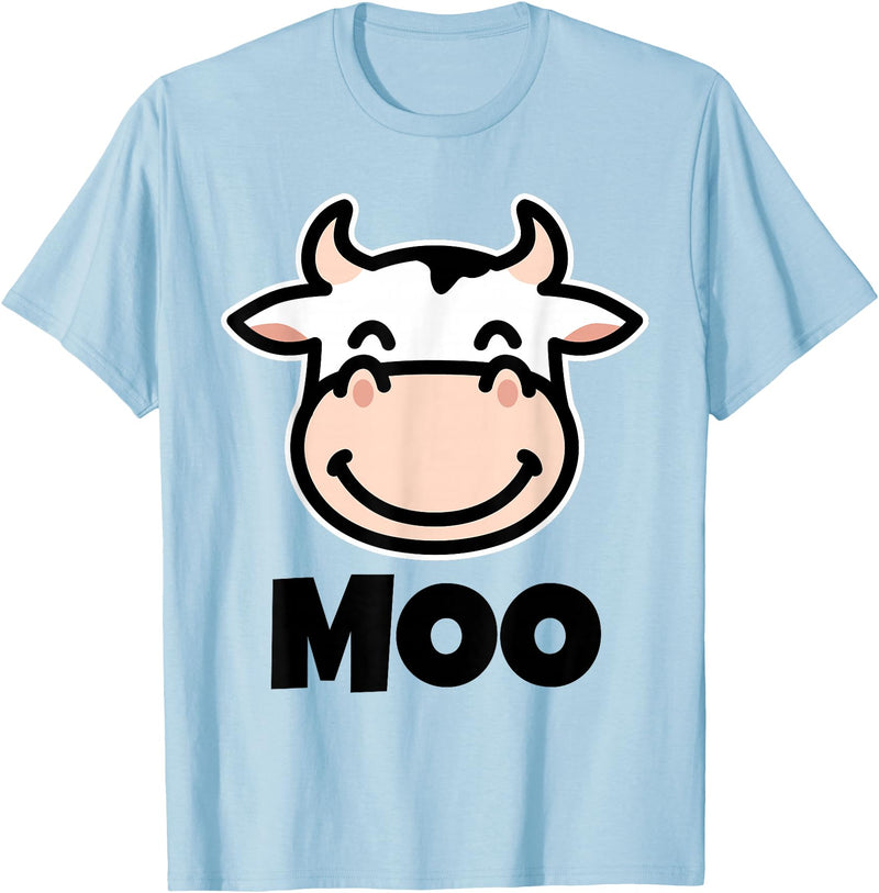 Kids Cow Design MOO Kids Cow Print Design | Cartoon Cow Face Design T-Shirt - Baby Blue