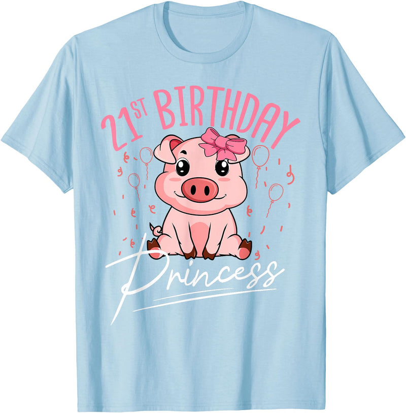 Pig Birthday 21 Cute Piggy Barn Party Apparel Pig 21st Birthday Princess Farm Party Hog Farmer Barnyard T-Shirt - Baby Blue