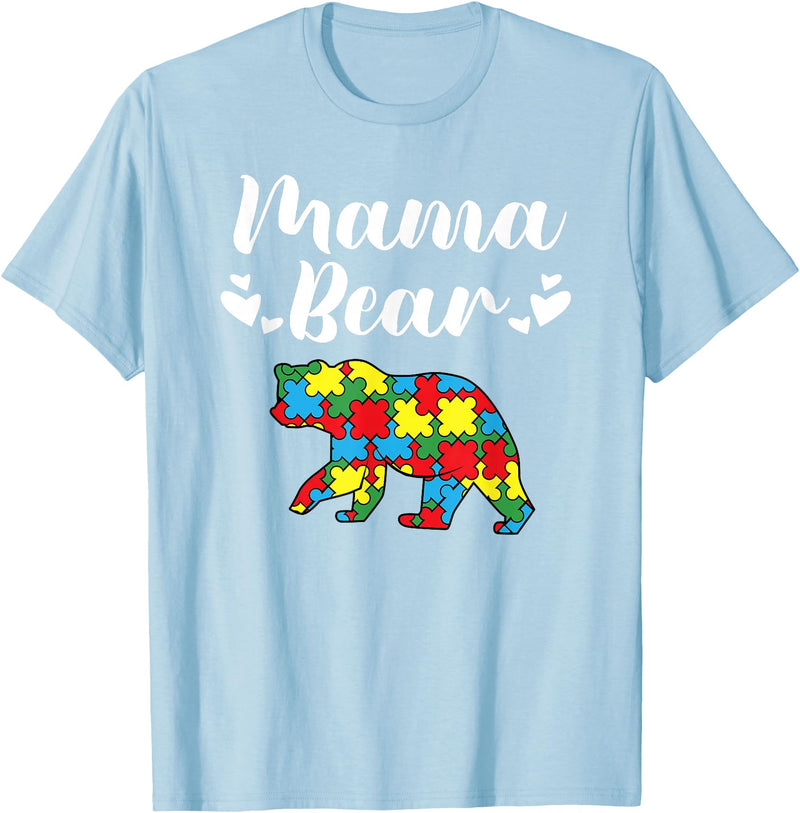 Mama Bear Autism Awareness Mom Puzzle Clothing Co Autism Awareness Mama Bear Proud Autistic Mom T-Shirt - Baby Blue