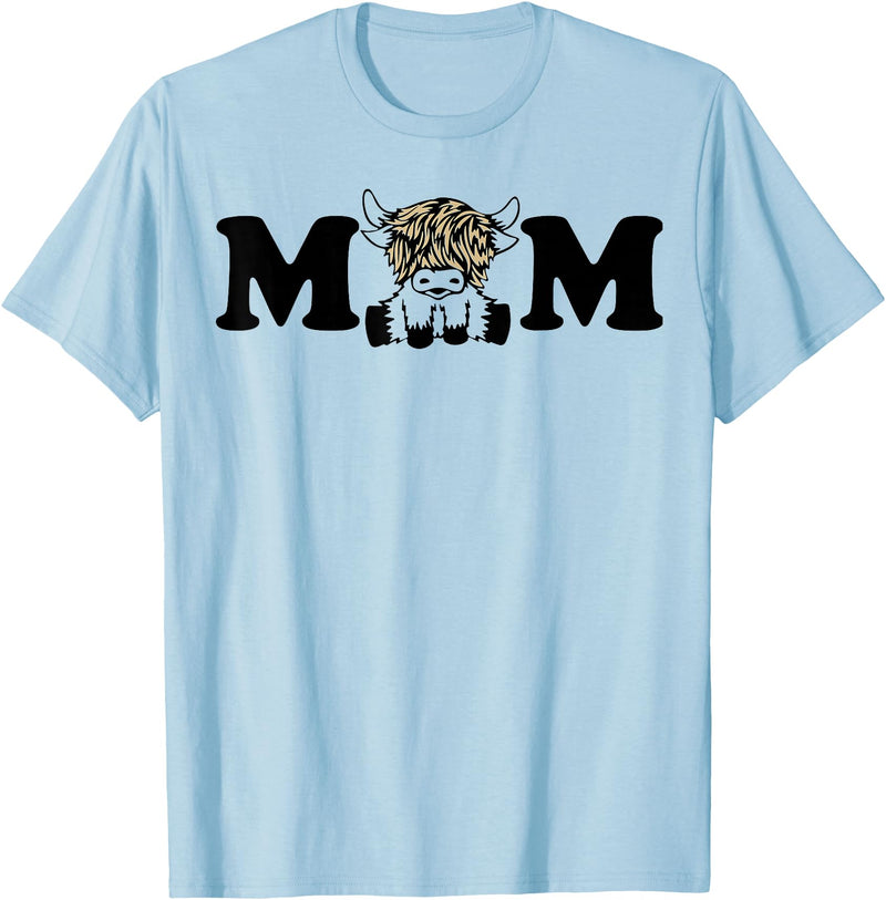 Highland Cattle Corner Messy Bun Life Hair Glasses highland cow mom T-Shirt - Baby Blue