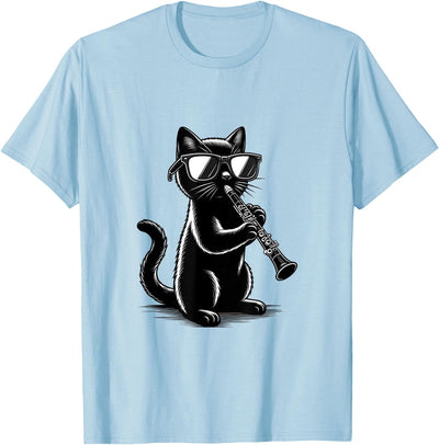 Cat Playing Clarinet Funny Clarinet Cat Wearing Sunglasses Playing Clarinet T-Shirt for Men Women Kids