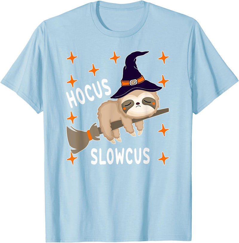 Funny Sloth Witch Halloween Costume 2021 Hocus Slowcus Cute Funny Sloth Halloween 2021 Costume Gift T-Shirt - Baby Blue