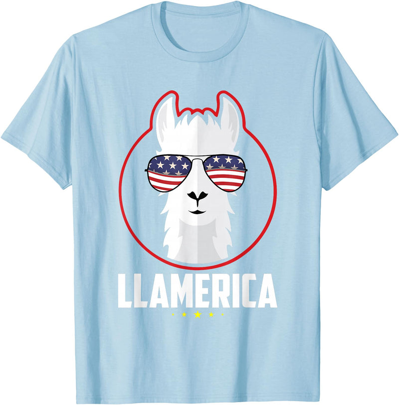 Cool Llama - Zoo - Wildlife Stuff Llamerica Llama T-Shirt - Baby Blue