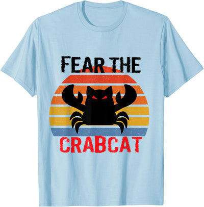 Fear the Crabcat Tees - Funny Crab Cat Cryptozoology T-Shirt - Unisex-Adults/Kids - Blue - Small - Short Sleeve - Classic Fit - Cotton/Polyester