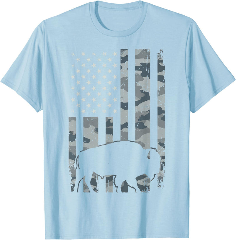 Usa Patriot American Bison Western Bufallo Bison USA Flag American Buffalo 4th of July T-Shirt - Baby Blue