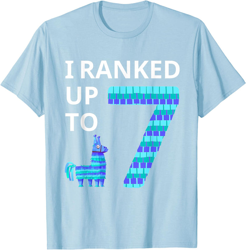 I Ranked Up to 7 Birthday Video Game Llama Piñata Birthday T-Shirt - Baby Blue