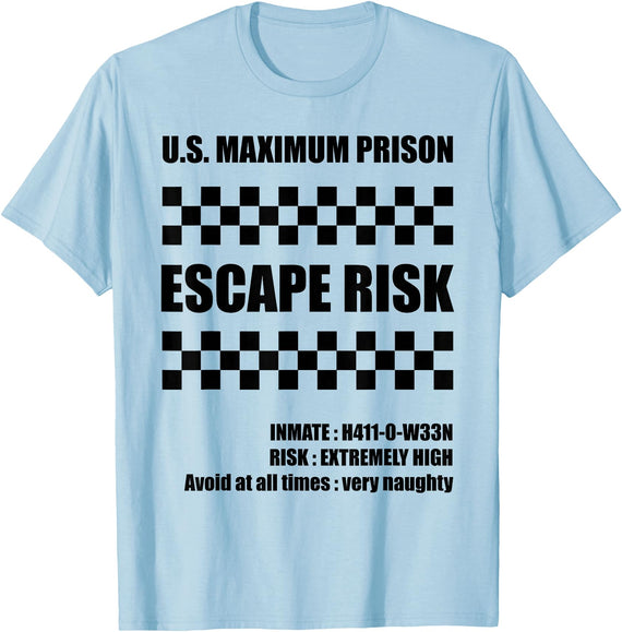 Halloween Scary Fun Tees by Wavespeech Halloween Escape Risk Prison Jail Inmate T-Shirt - Baby Blue