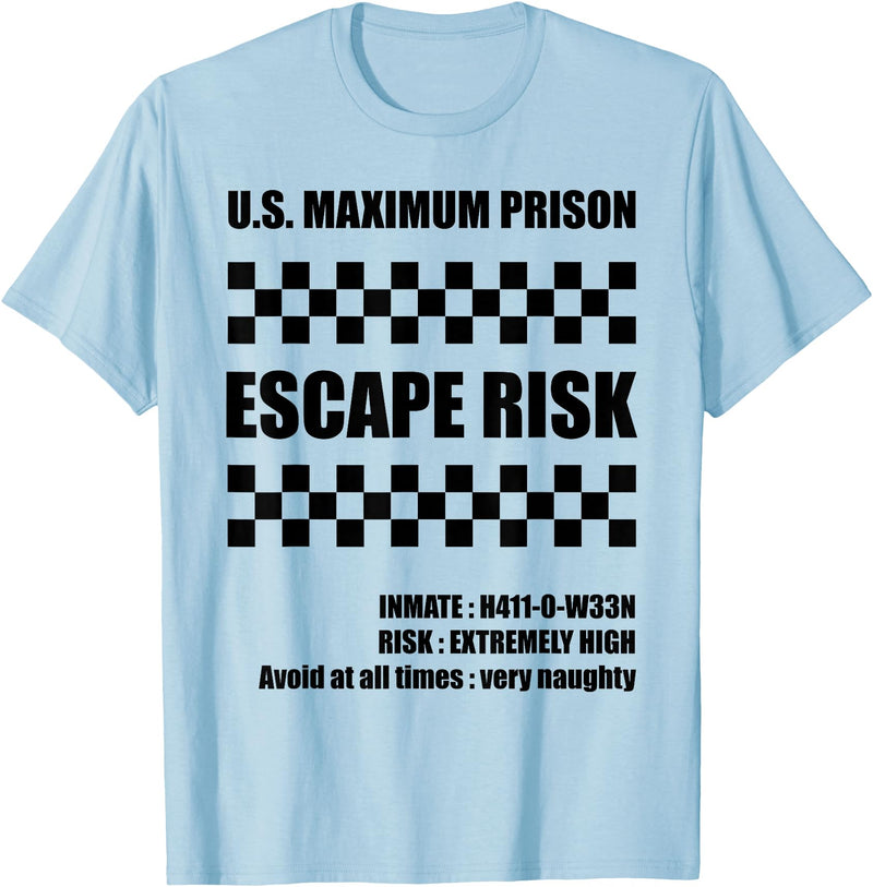 Halloween Scary Fun Tees by Wavespeech Halloween Escape Risk Prison Jail Inmate T-Shirt - Baby Blue