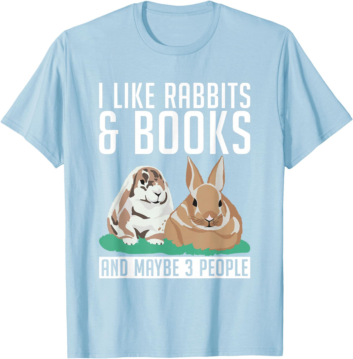 I Like Rabbits & Books and Maybe 3 People Cute Rabbit Lover T-Shirt in Baby Blue