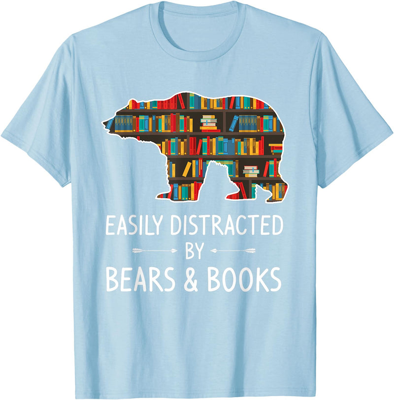 Cool Wild Bear Animal Funny Hunting Gift Designs Easily Distracted By Bears & Books Lover Gift Mammal Animal T-Shirt - Baby Blue