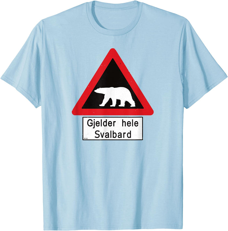Svalbard T-Shirt Co. Svalbard Polar Bear Sign | Gjelder hele Svalbard | Norway T-Shirt - Baby Blue