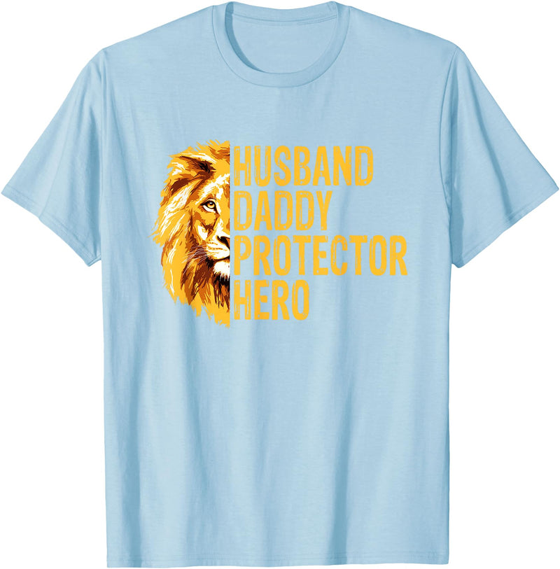 Dad Lion Fathers Day Funny Lions Lovers Outfits Lion Dad Funny Husband Daddy Protector Hero Fathers Day T-Shirt - Baby Blue