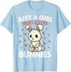 Just a Girl Who Loves Bunnies Kids Girls Rabbit Bunny T-Shirt in Baby Blue