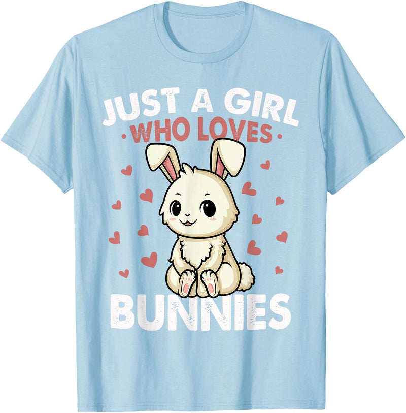 Just a Girl Who Loves Bunnies Kids Girls Rabbit Bunny T-Shirt in Baby Blue
