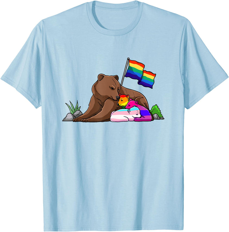 Free Hug LGBT Gay Transgender Pride Support Gift Bear Mom Free Hug LGBT Gay Transgender Pride Accepting Shirt T-Shirt - Baby Blue
