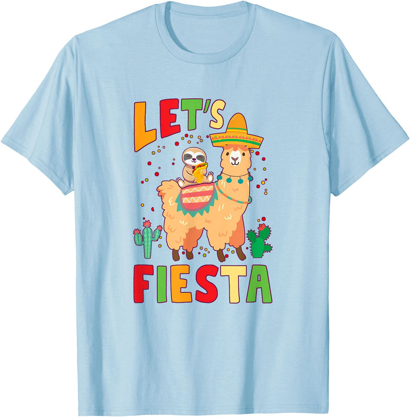 Funny Sloth And Llama Let's Fiesta Cinco De Mayo Sloth And Llama Let's Fiesta Cinco De Mayo Mexican Party T-Shirt - Baby Blue