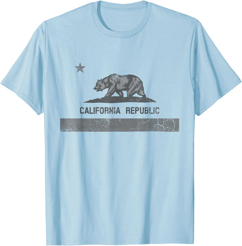 California Men Women Boys Girls Kids Groups Gift Vintage California Republic State Flag Bear Retro Fade T-Shirt - Baby Blue