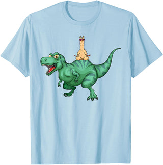 cute funny Llama Gifts and more Alpaca Llama riding Dinosaur T-Rex T-Shirt - Baby Blue