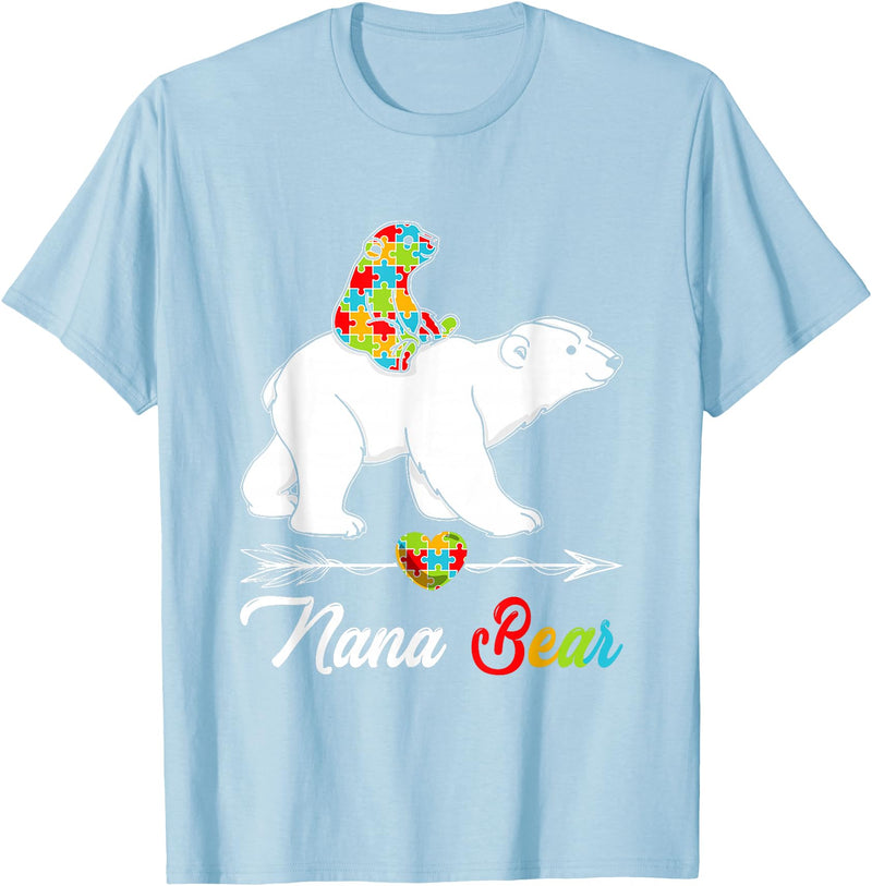 Cute Nana Bear Autism Awareness Graphic Cute Nana Bear Autism Awareness Autistic Family Lover T-Shirt - Baby Blue