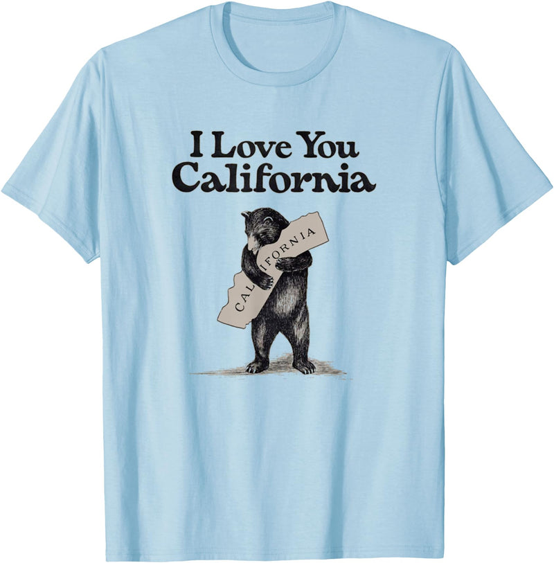Funny Tees I Love You California T-Shirt, Men's White Cotton 50% Polyester 50% Casual Short Sleeve Crew Neck Small - Baby Blue