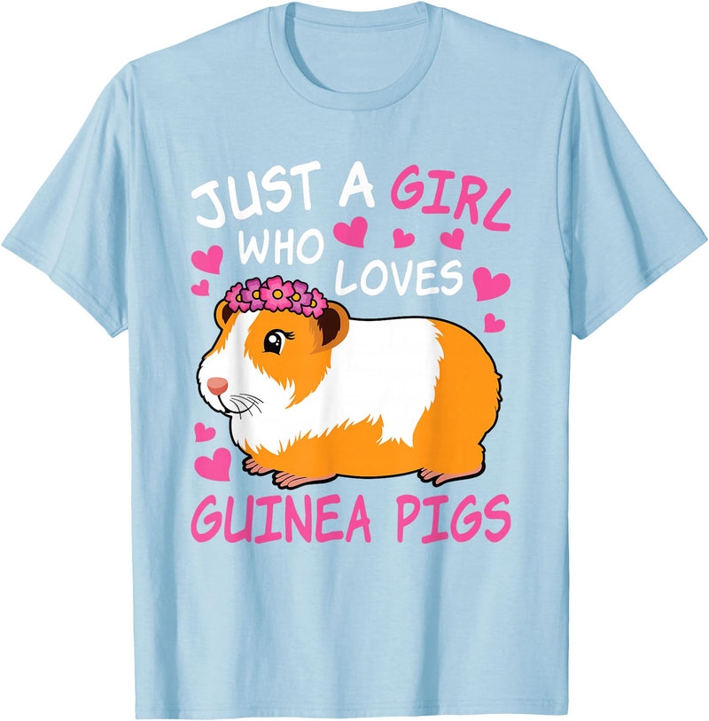 EDILILU Just A Girl Who Loves Guinea Pigs Cute Guinea Pig Lover T-Shirt - Baby Blue
