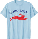 Good Luck Rabbit Easy Tiger Cool Girls Retro Western Funny T-Shirt in Baby Blue