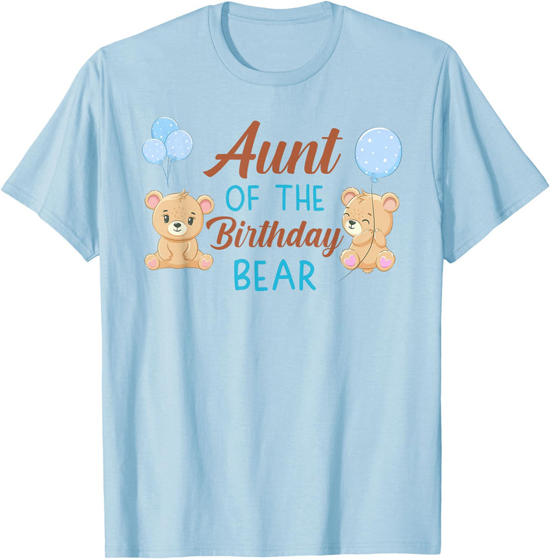 Family Birthday Bear Gifts Aunt of The Birthday Boy Bear 1st Birthday Party Boy T-Shirt - Baby Blue