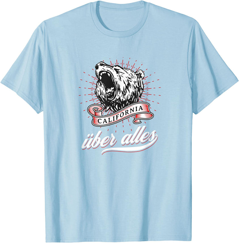 Not Quite Right California Über Alles with Roaring Grizzly Bear T-Shirt - Baby Blue